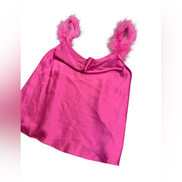 LELIS Fur Strap Cami Top in Fushia Size Small - Picture 4 of 9